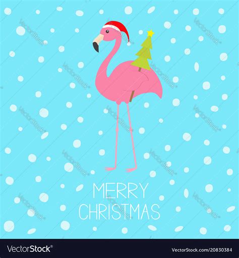 Merry Christmas Pink Flamingo With Wing Holding Vector Image