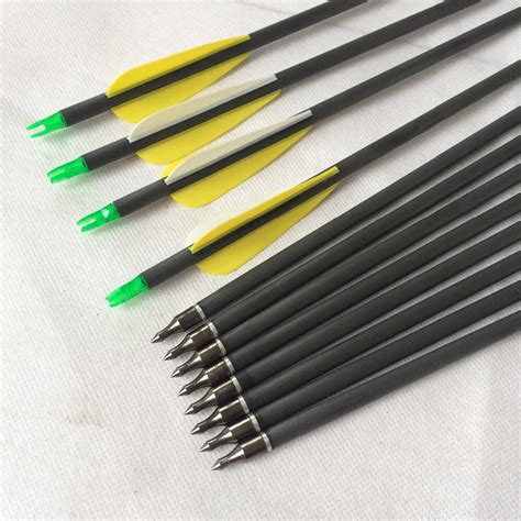 12pcs Hunting Arrow Od 76mm And 30 Length With Fletch Vanes Carbon