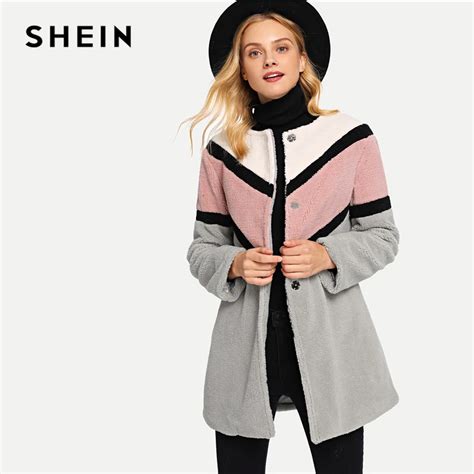 Buy Shein Multicolor Button Front Color Block Coat