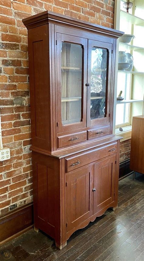 Antique Hutch Buffet China Cabinet Cupboard Oak Wood Original Vtg