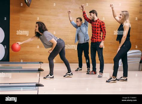 Female Bowler On Lane Ball Throwing In Action Stock Photo Alamy
