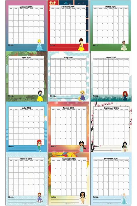 It's not just a pretty monthly calendar, it's also a practical planner with room for notes. 2016 Princess Calendar (Free Printable) ⋆ Sugar, Spice and ...