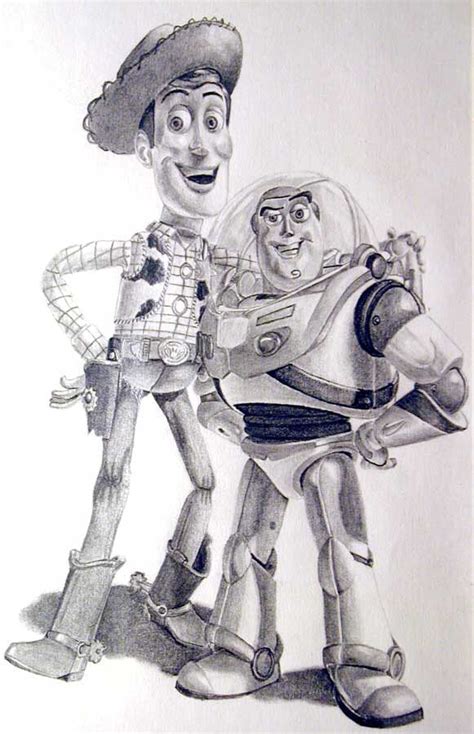 Disney Pixar Toy Story Woody And Buzz Lightyear Pencil Drawing