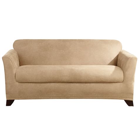 You'll have a base cover (including arms), a seat cushion cover, and a cover that fits one or two removable back cushions. Sure Fit Stretch Leather Loveseat Slipcover | Wayfair