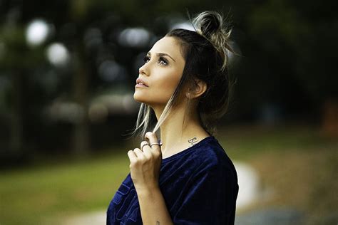 Side View Photo Standing Woman Looking Sky Beautiful Woman