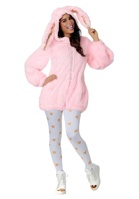 Fuzzy Pink Bunny Costume For Women