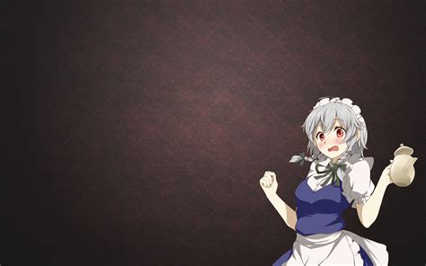 Red Eyes Women Open Mouth Ash Blonde Touhou Maid Outfit Izayoi