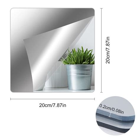 4 Pack Self Adhesive Mirror 8x8inch Adhesive Mirror Tiles 2mm Thick