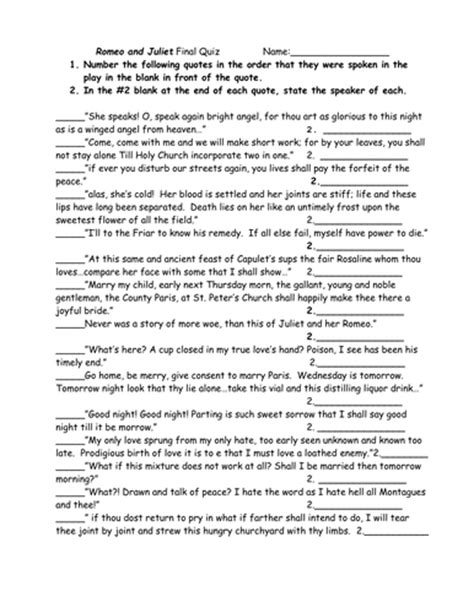 O trespass sweetly urged!give me. Romeo & Juliet: Revision Quiz Activity Worksheet! by melaniedawn36 - Teaching Resources - Tes