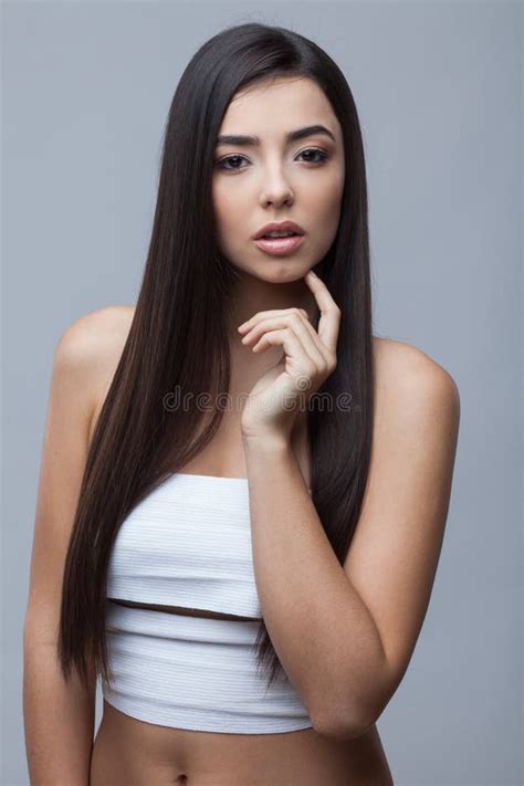Beautiful Brunette Girl With Healthy Long Hair Stock Image Image Of Blue Female 38715131