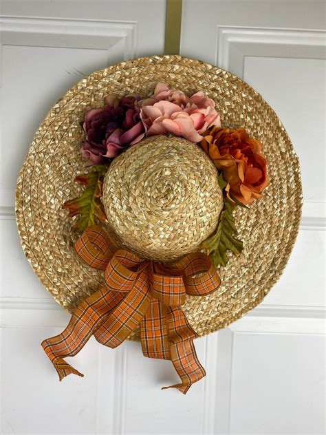 Straw Hat Women Door Hanger Straw Hat Wreath Straw Hat Etsy