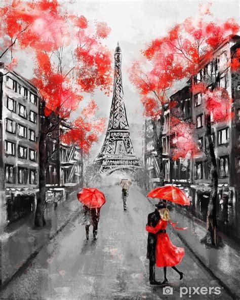 Sticker Oil Painting Paris European City Landscape France Wallpaper