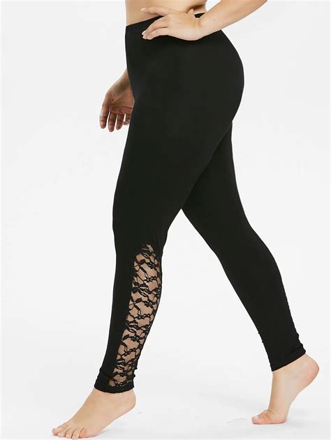 Gamiss Sexy Black Lace Patchwork Leggings Women Basic Fitness Pants Plus Size Bottom Leggings