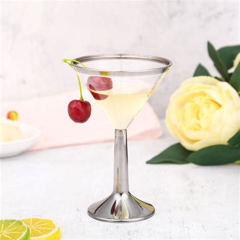 Plastic Martini Cocktail Glass Disposable 5 Oz 8 Pack 2 Piece Silver Rimmed Design