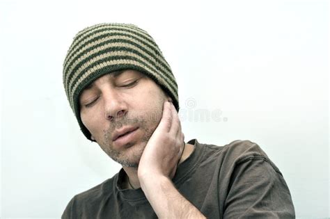 Man With Swollen Face Suffering From Toothache Stock Image Image Of