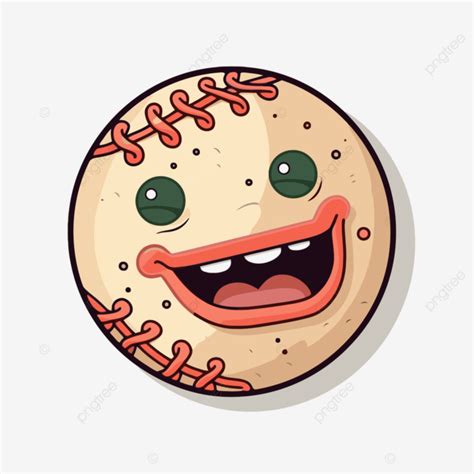 لطيف كرة البيسبول التوضيح مع وجه سعيد قصاصات فنية المتجه تصميم ملصق مع