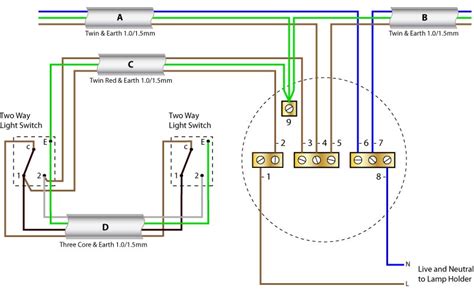 Circuit diagrams for two way switching of a light circuit (two wire control). two way switch | Ceiling Rose Wiring diagrams