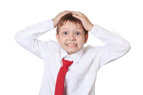 Stressed Schoolboy Holding His Head Frustration Or Fear Isolat Stock