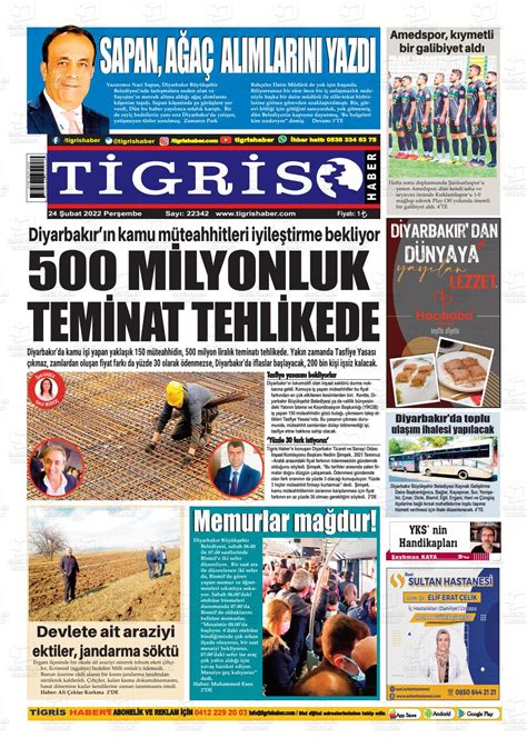 24 Şubat 2022 tarihli Tigris Haber Gazete Manşetleri