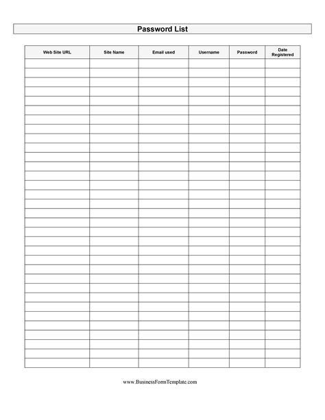 Password Log Template Free Printable Printable Templates