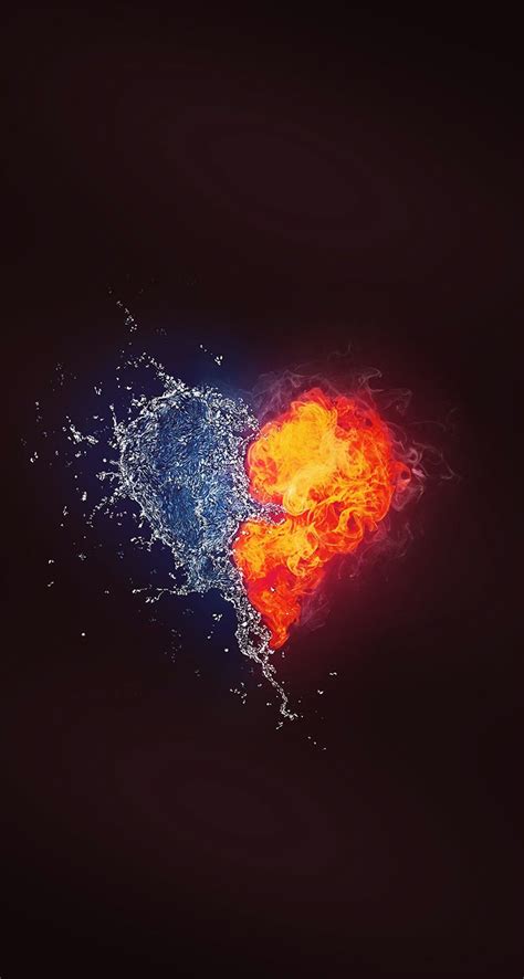 Two Pieces Of Fire And Water In The Shape Of A Heart