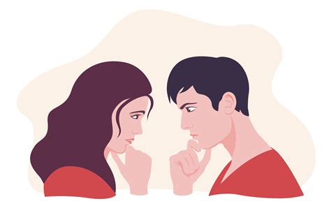 Female And Male Looking At Each Other And Thinking 1233722 Vector Art At Vecteezy