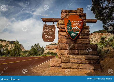 Zion National Park Entrance Sign Editorial Photography Image Of