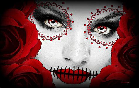Candice Swanepoel Red Rose Halloween Woman Fantasy Painting Face