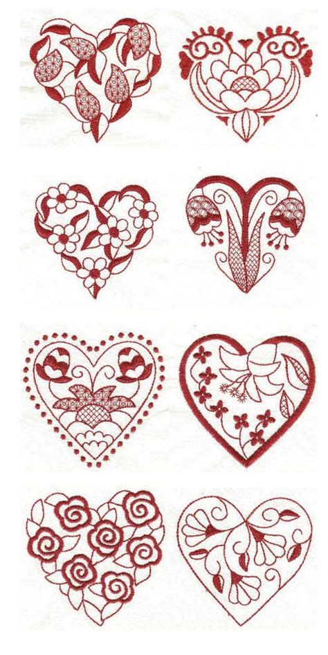 Jacobean Hearts Redwork Machine Embroidery Designs Redwork Patterns