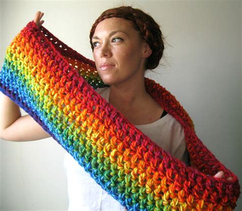 Rainbow Scarf Bright And Colorful Chunky Infinity Cowl Circle Scarf