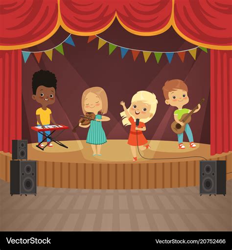 Music Kids Band On Concert Scene Royalty Free Vector Image