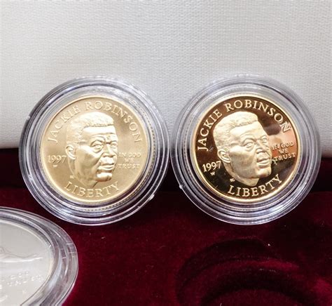 1997 Us Mint Jackie Robinson 4 Gold And Silver Coins Proof And Uncirc Set