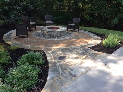 Flagstone And Paver Fire Pit Backyard Landscaping Designs Paver