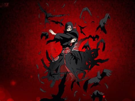 Uchiha Itachi Raven Red Background Akatsuki Anime Boys Hd Wallpapers Desktop And Mobile