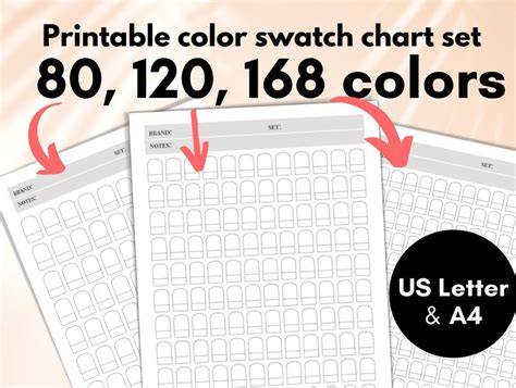 Printable Color Swatch Chart Set 168 120 80 Colors Blank Color