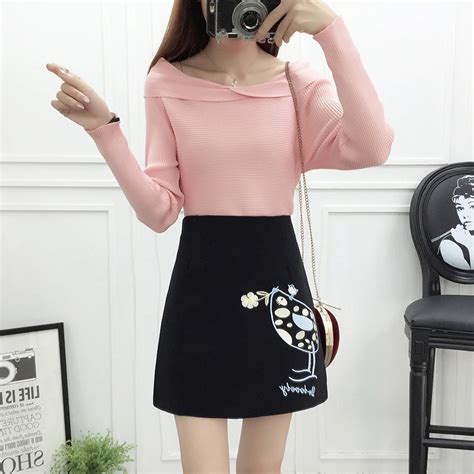 Women Sweater Skirt Set Pullover Knit Top Korean Fashion Girl Outfit Autumn Winter Outfit 2 Pcs