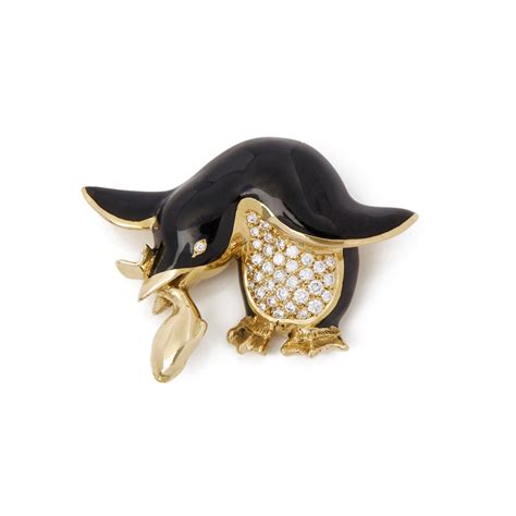 Garrard 18k Yellow Gold Enamel And Diamond Vintage Penguin Brooch Com2145