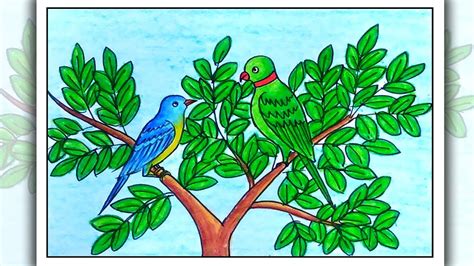 How To Draw Birds Sitting On Branch Birds Drawing For Beginners Youtube