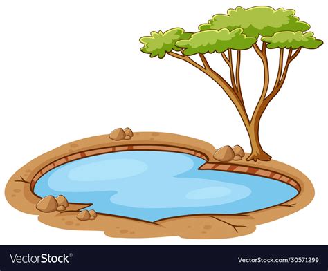 Scene With Green Tree And Small Pond Royalty Free Vector