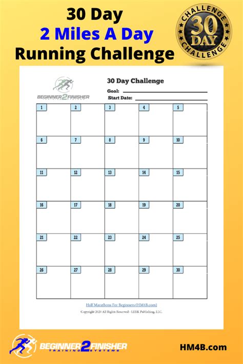 30 Day 2 Miles A Day Running Challenge Pin 1 Half Marathon For