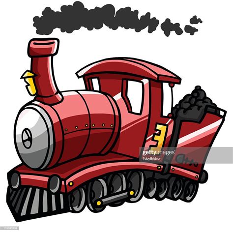 Illustration Of A Red Train Blowing Smoke And Carrying Coal Stock