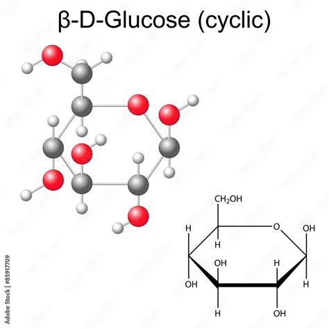Vecteur Stock Structural Chemical Formula And Model Of Beta D Glucose