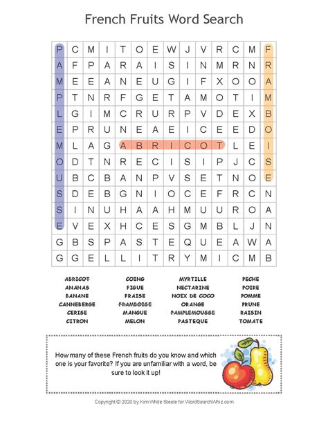 French Fruits Word Search