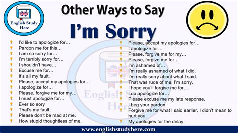 There are many different ways to say sorry in english. Other Ways to Say I'm Sorry - English Study Here