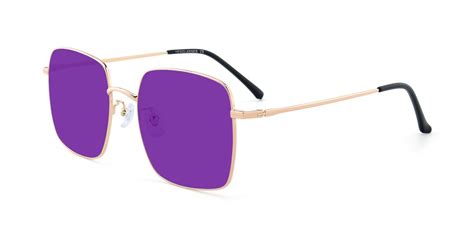 Gold Grandpa Oversized Square Tinted Sunglasses With Purple Sunwear Lenses