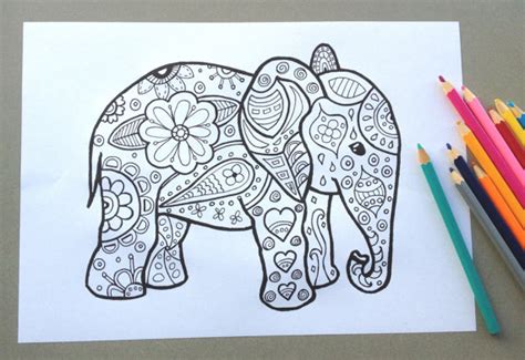 Free printable elephant coloring pages for adults and teens. Elephant Design Colouring Page Adult Colouring Page Kids