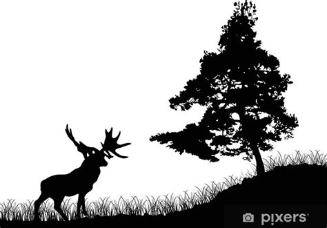 Pine Tree And Deer Silhouettes Sticker • Pixers® • We Live To Change