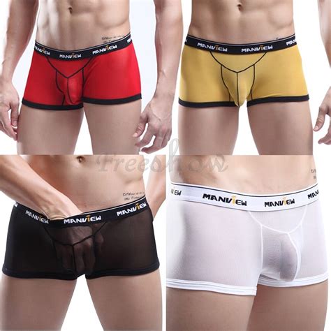 Sexy Men S Stretch Underwear Transparent Mesh See Through Boxer Briefs