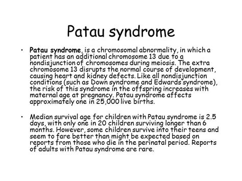 Patau Syndrome Chromosomal Abnormalities Extra Chromosome Cleft Lip Meiosis Heart Defect