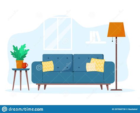 Illustration Of A Modern Living Room Interior With A Sofa And A Side